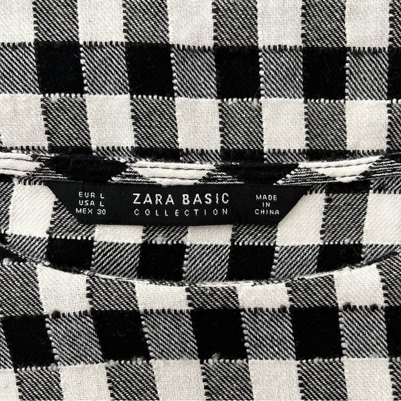Zara Womens Black White Plaid Long Sleeve Collared Mini Dress Size L - Picture 3 of 6